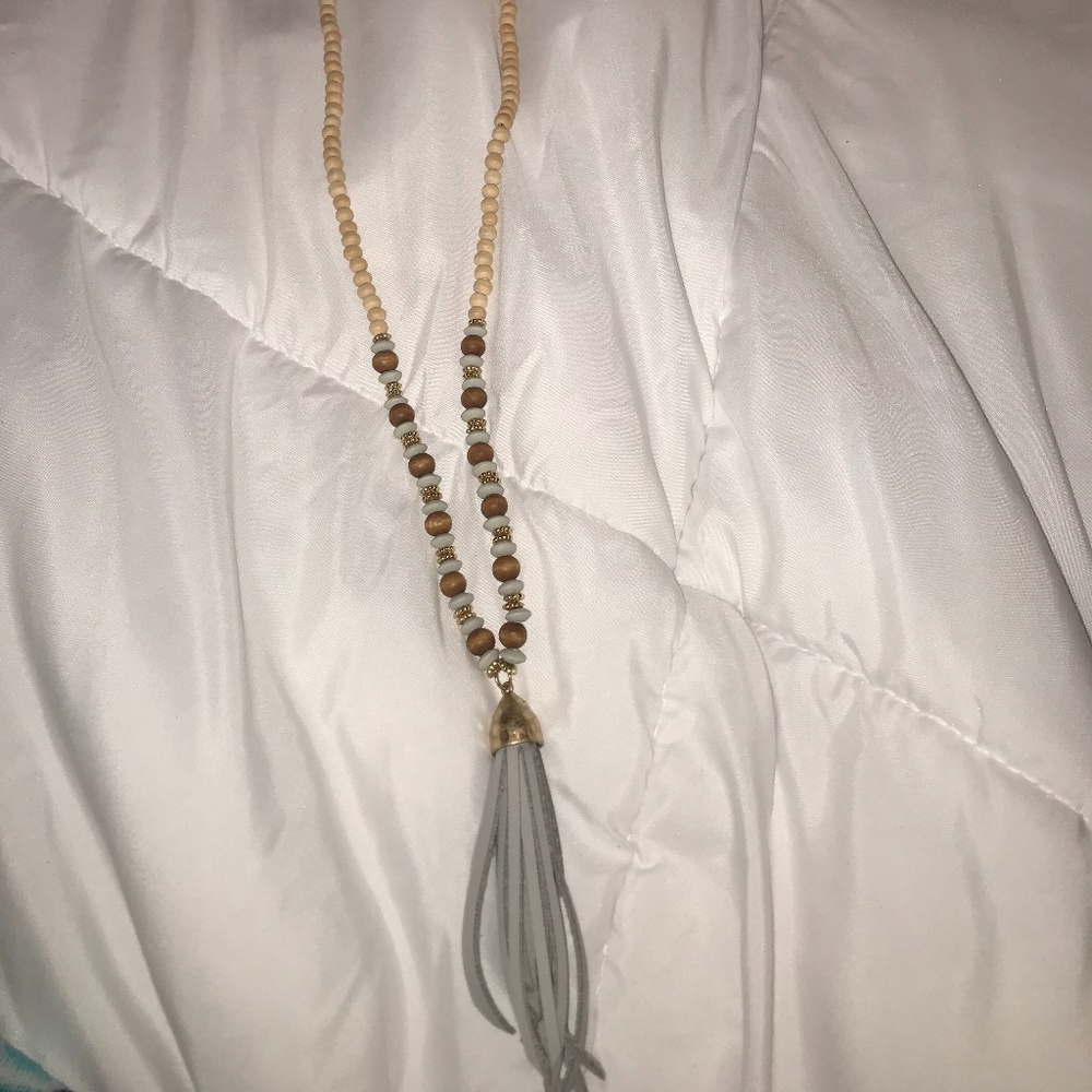 Long beaded tassel necklace